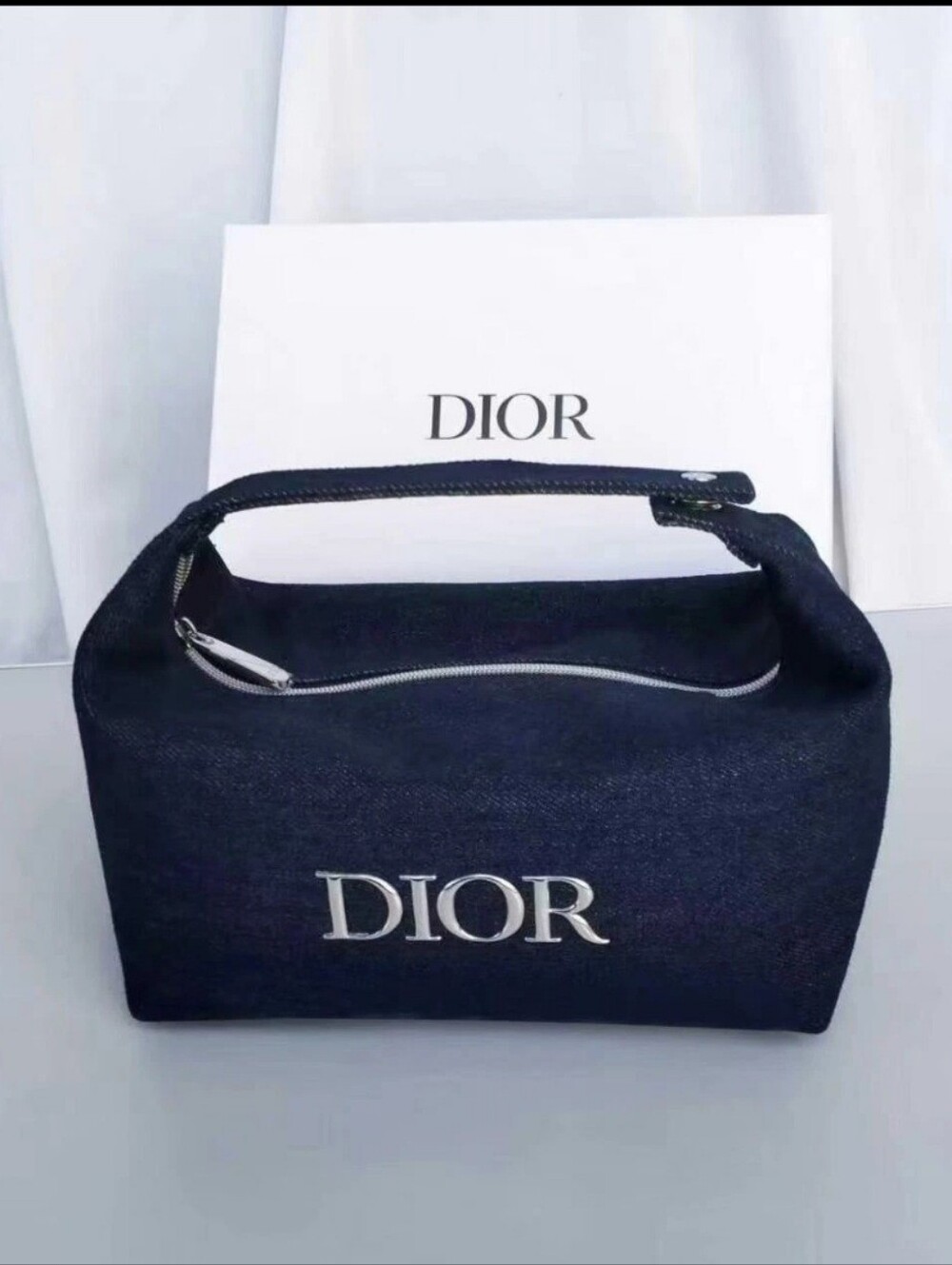 Dior Navy Denim Logo Top-Handle Bag - Picture 4 of 5